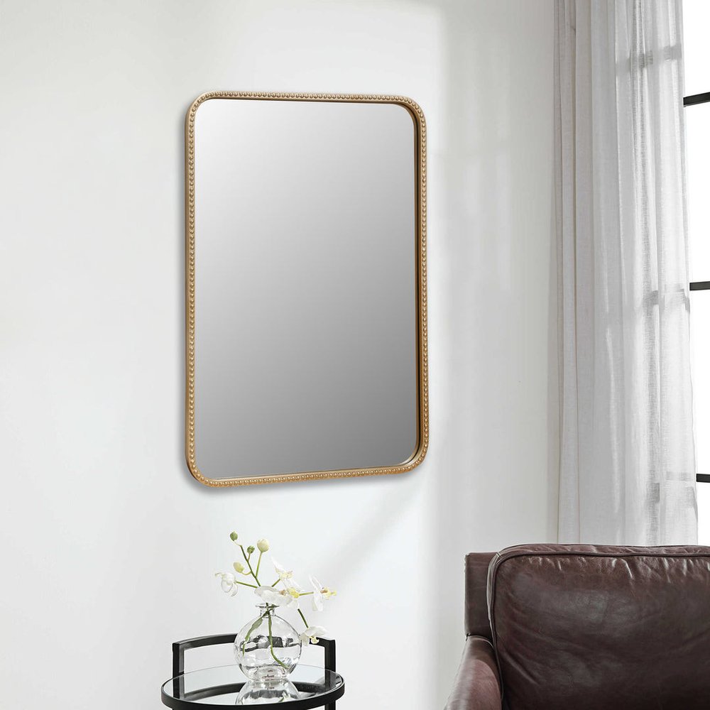 32" Gold Metal Beaded Accent Mirror