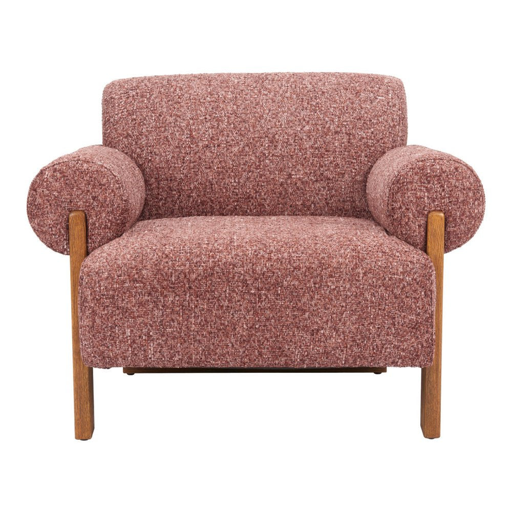39" Copper And Brown Woven Upholstery And Solid Wood Arm Chair