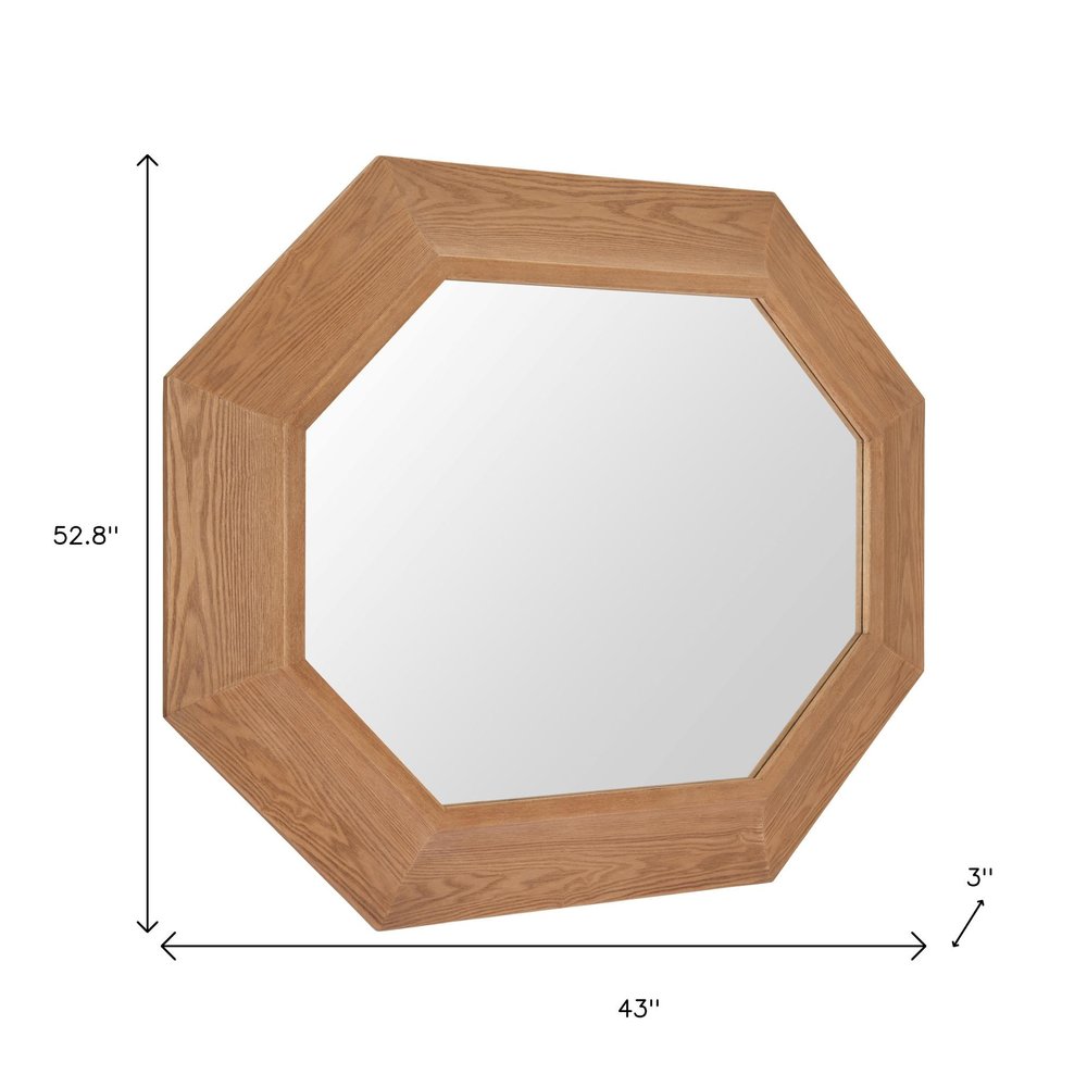 53" Natural Solid Wood Octagon Framed Accent Mirror
