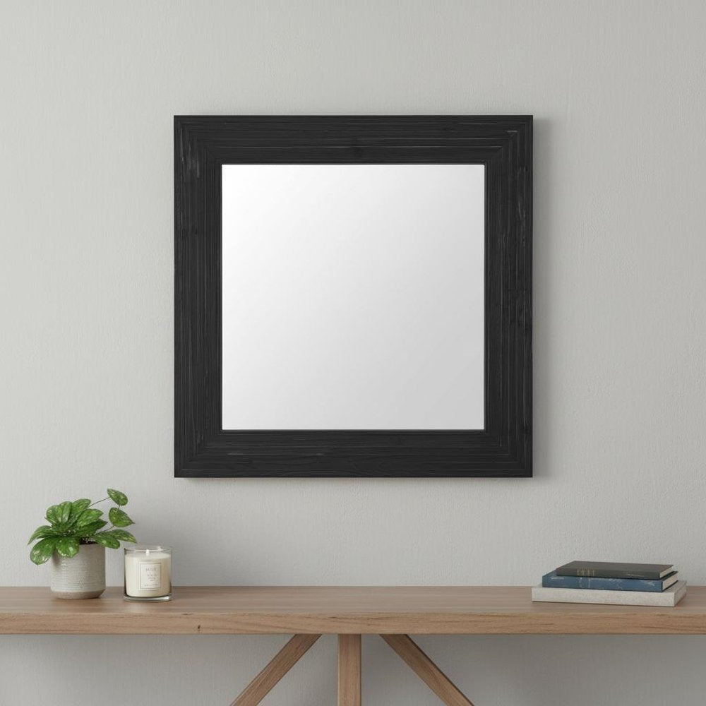34" Black Solid Wood Square Framed Accent Mirror