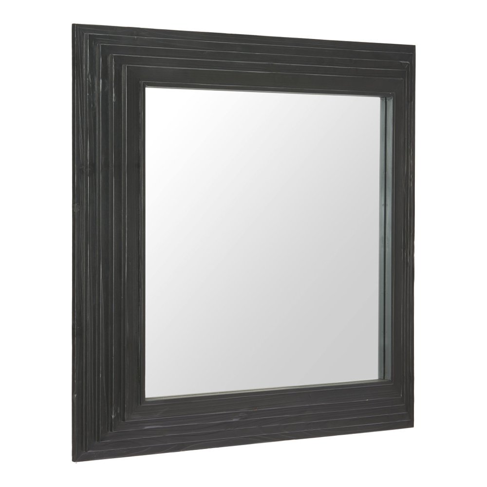 34" Black Solid Wood Square Framed Accent Mirror