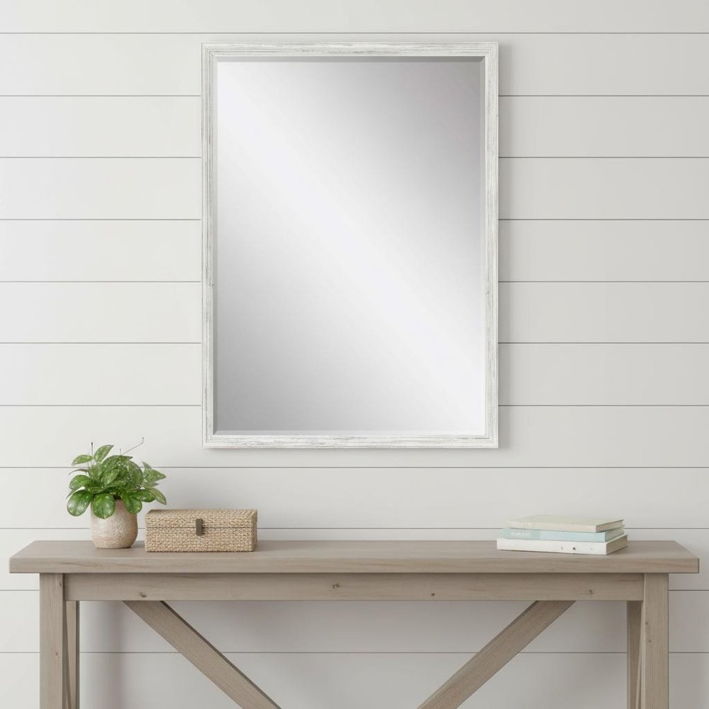 39" White Wood Accent Mirror