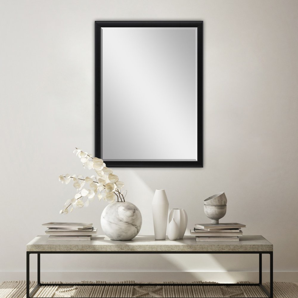 38" Black Solid Wood Framed Accent Mirror