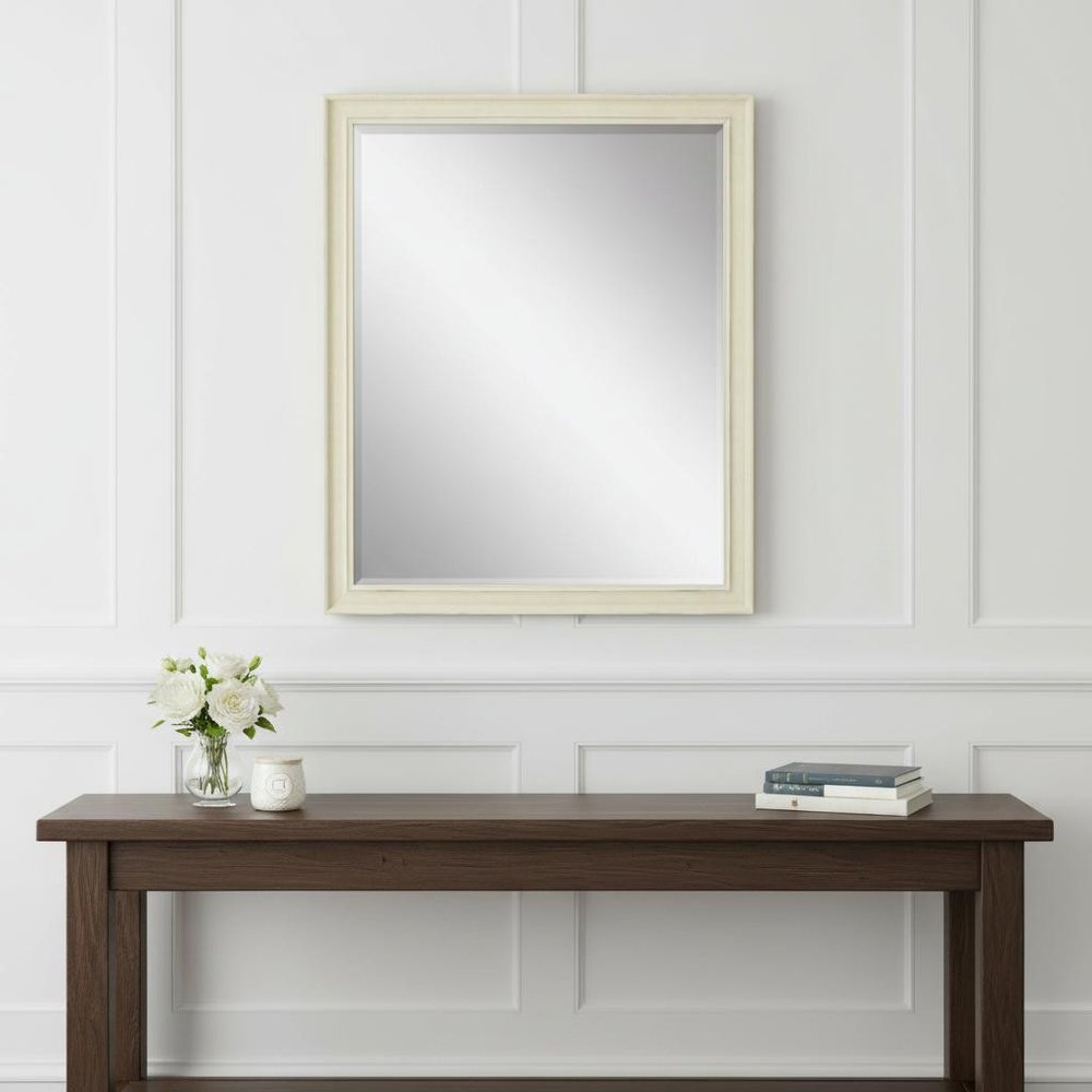 44" White Solid Wood Framed Accent Mirror