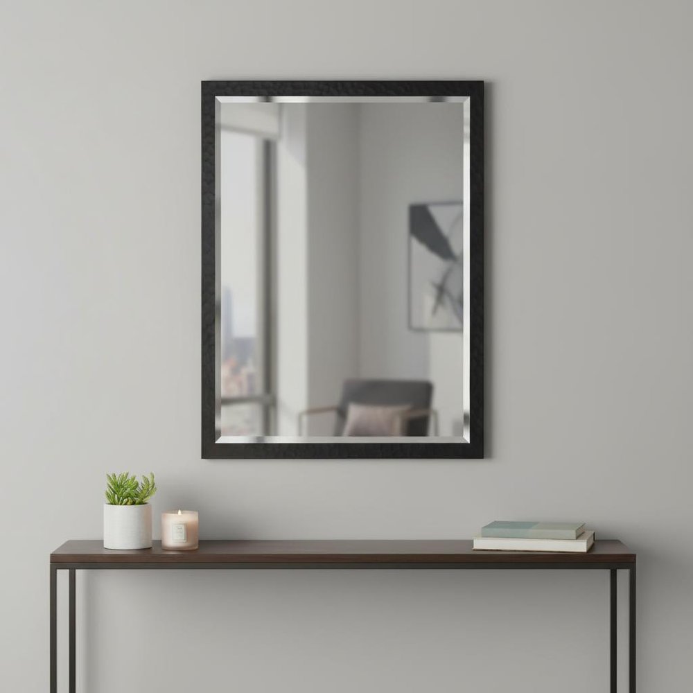 30" Black Hammered Geometric Finish Framed Accent Mirror