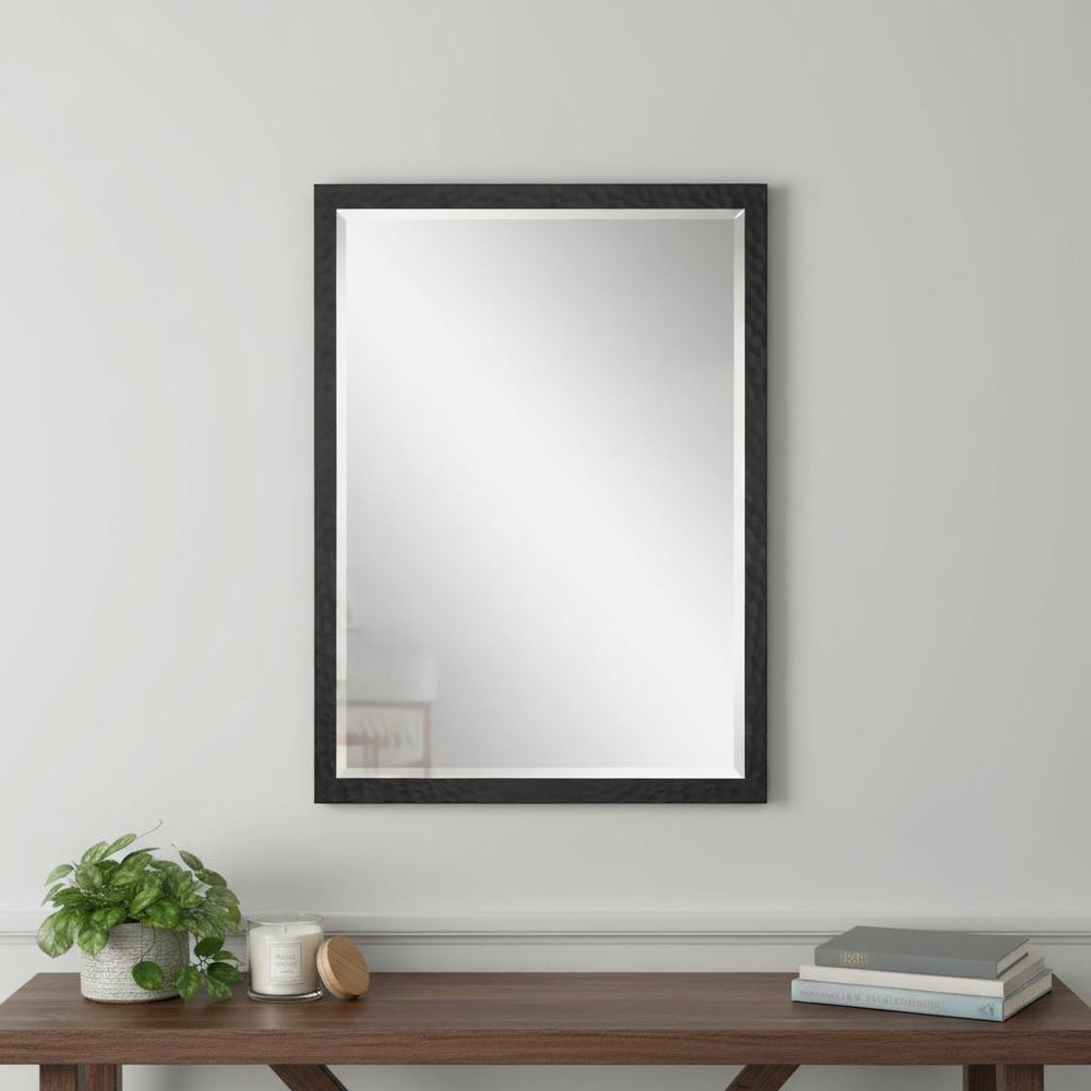 32" Black Hammered Geometric Framed Accent Mirror