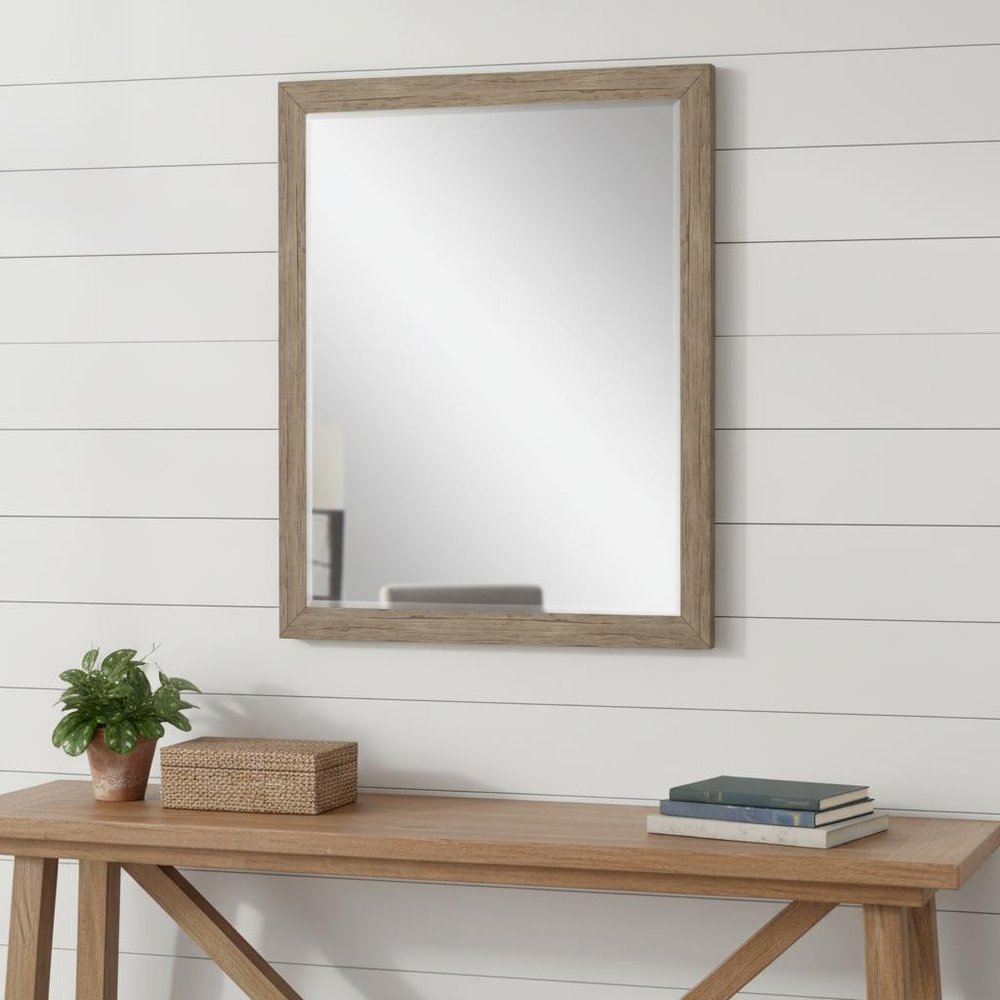 31" Light Brown Framed Accent Mirror