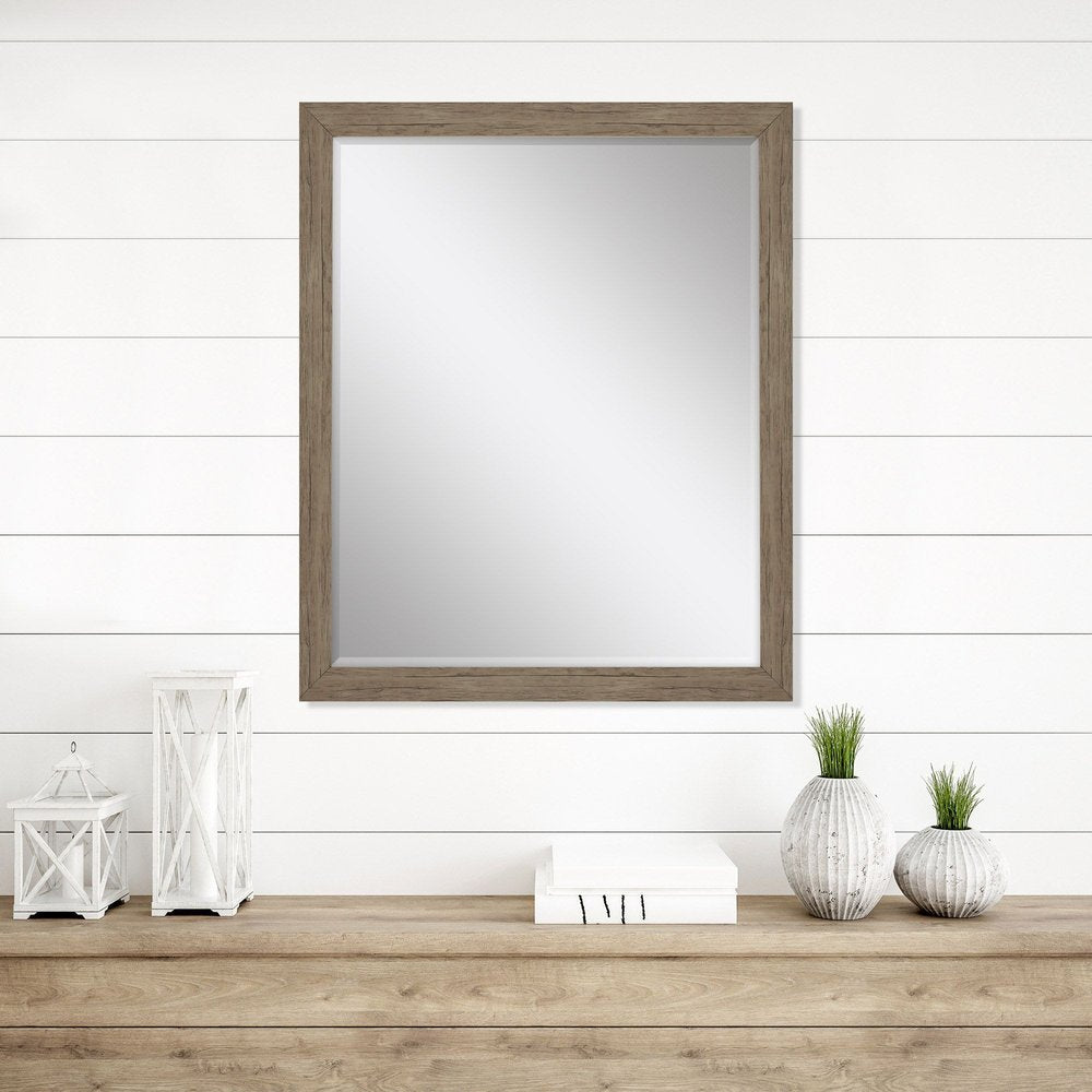 33" Light Brown Framed Accent Mirror