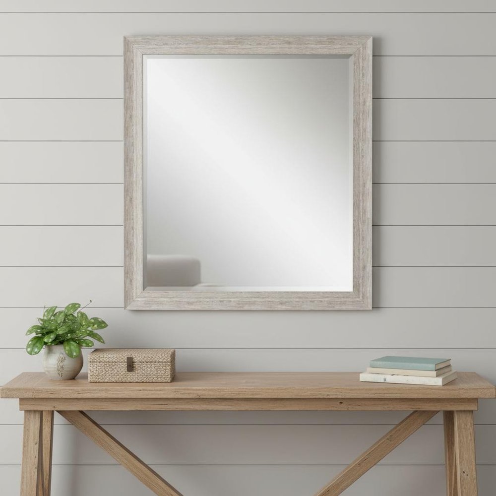 32" White Distressed Wood Framed Accent Mirror