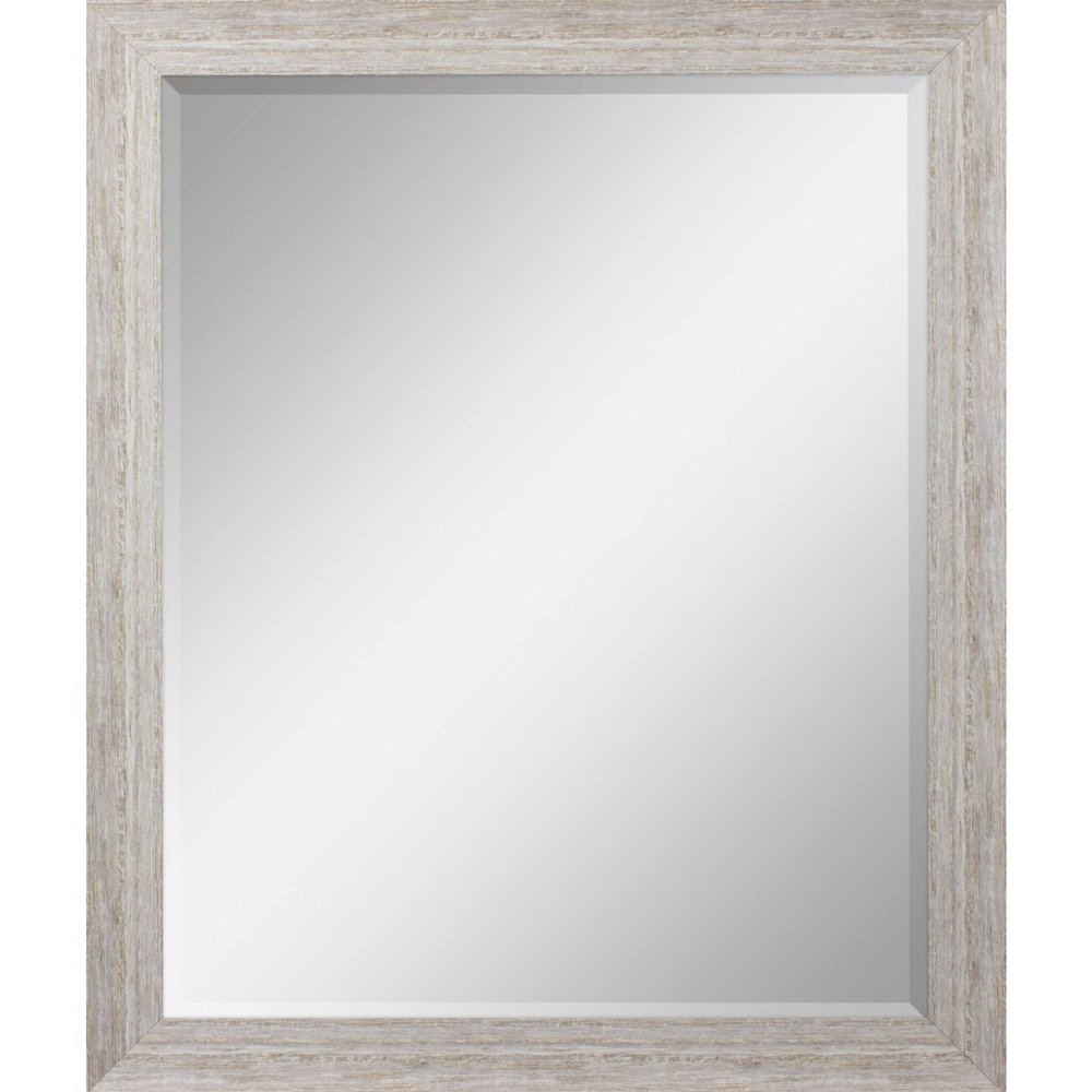 34" White Distressed Wood Framed Accent Mirror