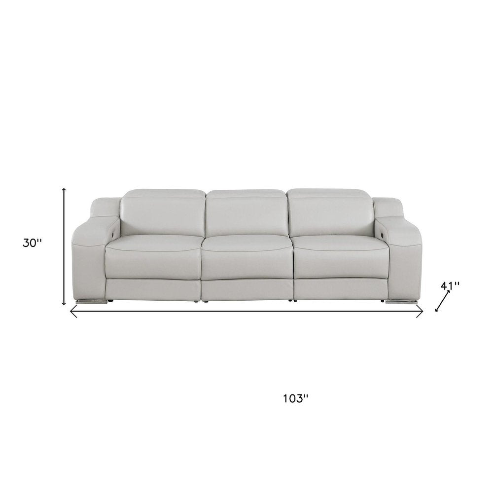 103" Beige Italian Leather Reclining USB Sofa