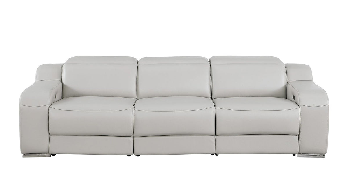 103" Light Gray Italian Leather Reclining USB Sofa