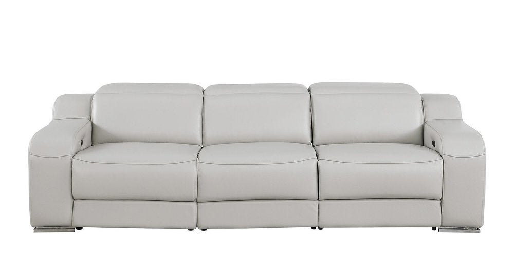103" Beige Italian Leather Reclining USB Sofa