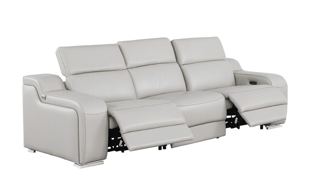 103" Beige Italian Leather Reclining USB Sofa