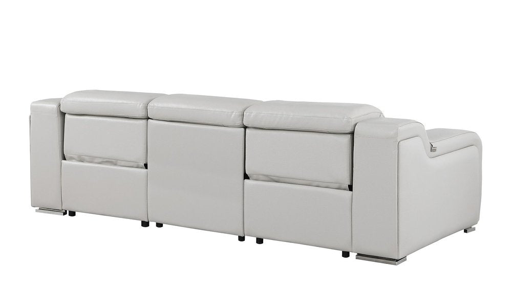 103" Beige Italian Leather Reclining USB Sofa