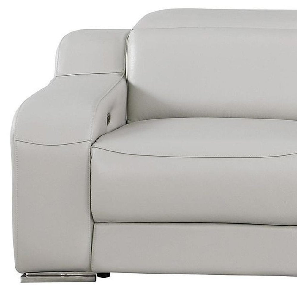 103" Beige Italian Leather Reclining USB Sofa