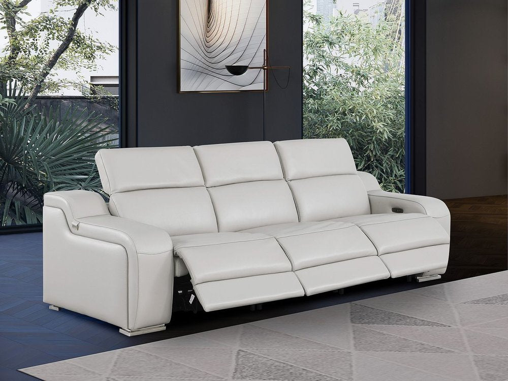 103" Beige Italian Leather Reclining USB Sofa