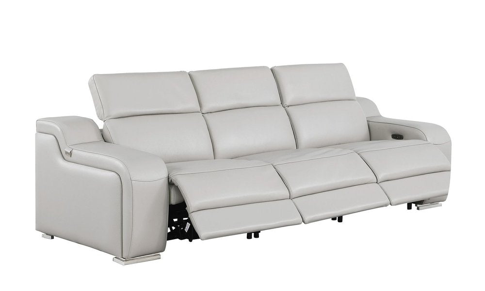 103" Light Gray Italian Leather Reclining USB Sofa