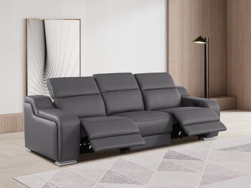 103" Beige Italian Leather Reclining USB Sofa