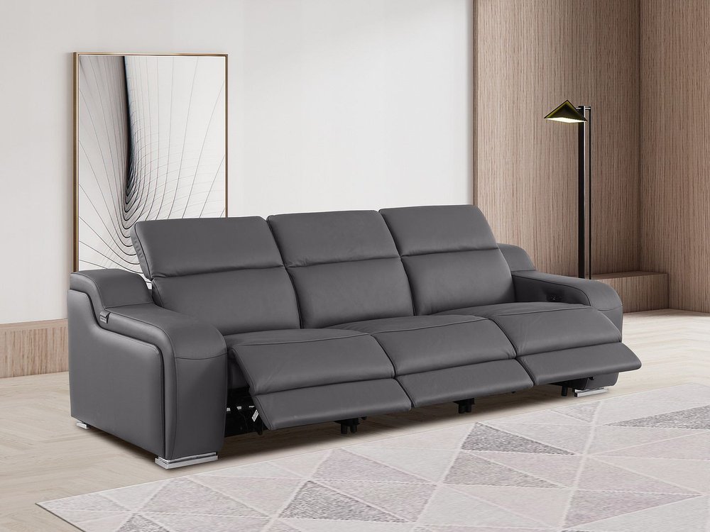 103" Beige Italian Leather Reclining USB Sofa