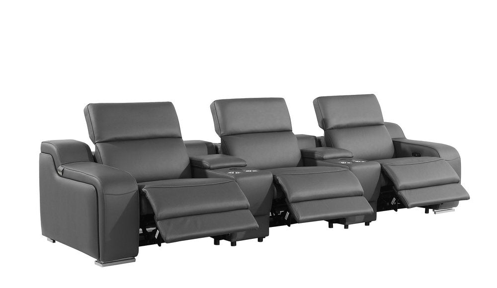 129" Beige Italian Leather Reclining USB Sofa