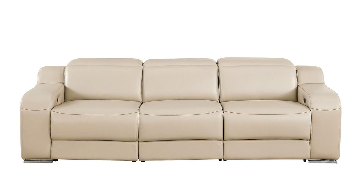 103" Beige Italian Leather Reclining USB Sofa