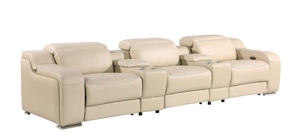 129" Light Gray Italian Leather Reclining USB Sofa