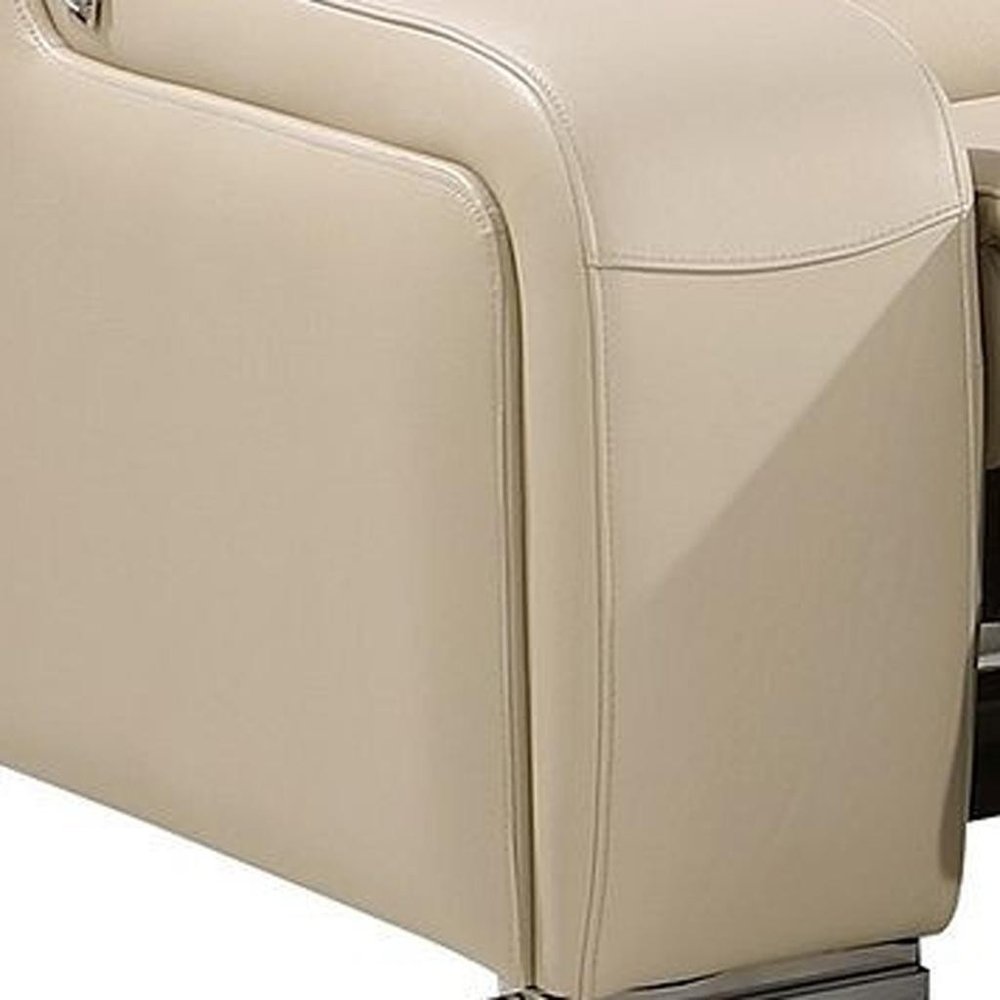 129" Light Gray Italian Leather Reclining USB Sofa