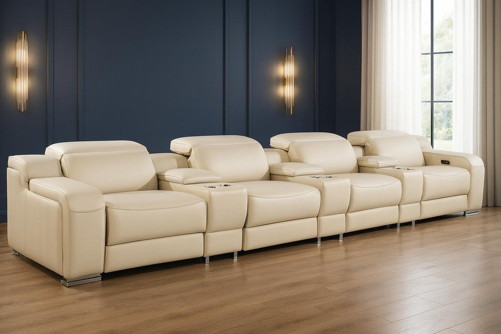 169" Light Gray Italian Leather Reclining USB Sofa