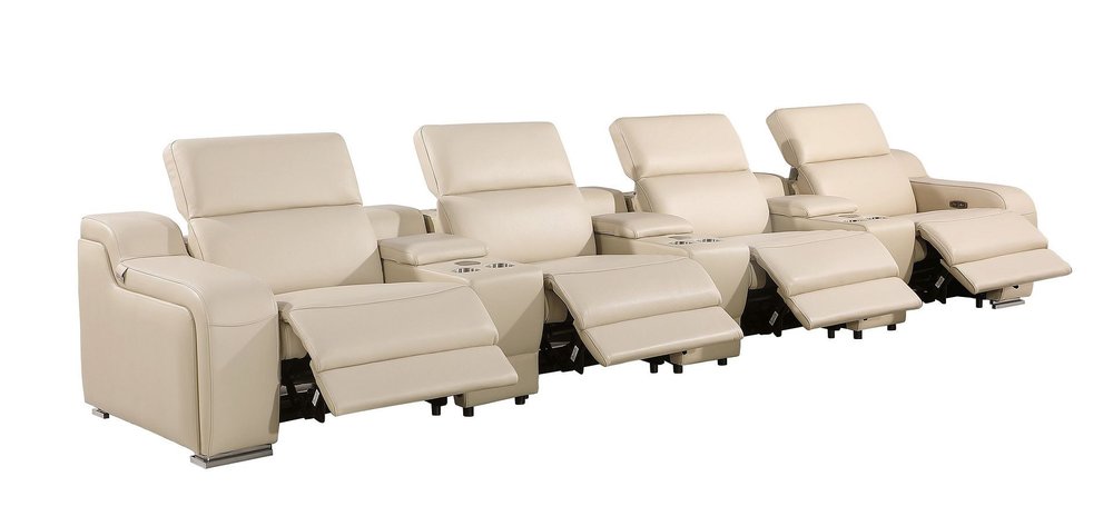 169" Light Gray Italian Leather Reclining USB Sofa