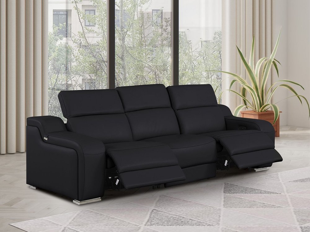 103" Light Gray Italian Leather Reclining USB Sofa
