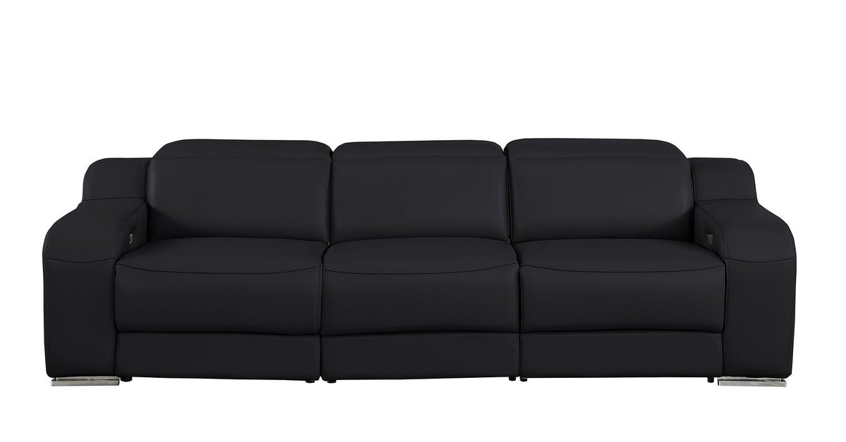 103" Black Italian Leather Reclining USB Sofa