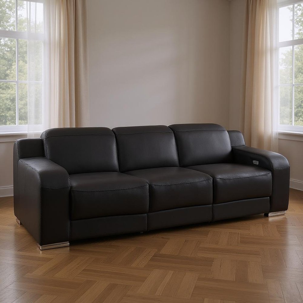 103" Light Gray Italian Leather Reclining USB Sofa
