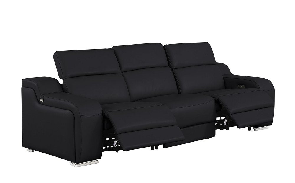 103" Light Gray Italian Leather Reclining USB Sofa
