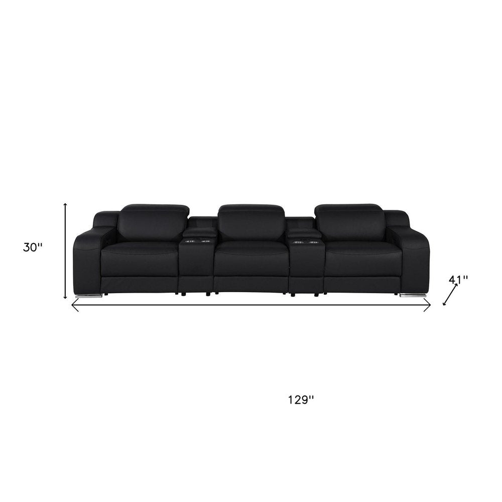 129" Light Gray Italian Leather Reclining USB Sofa