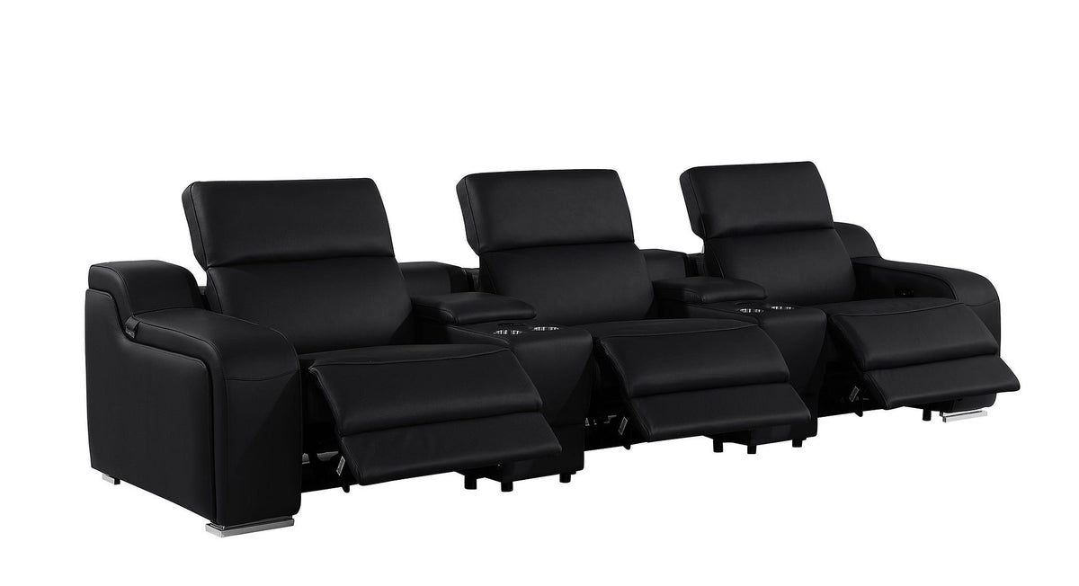 129" Black Italian Leather Reclining USB Sofa