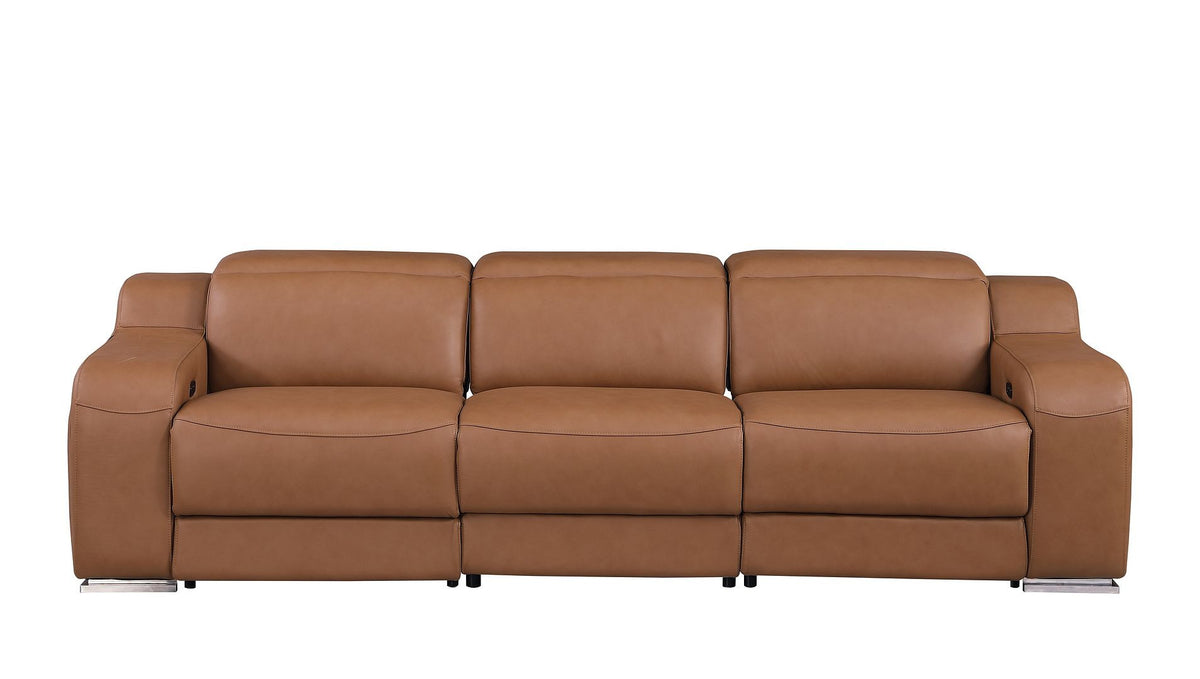 103" Chestnut Italian Leather Reclining USB Sofa