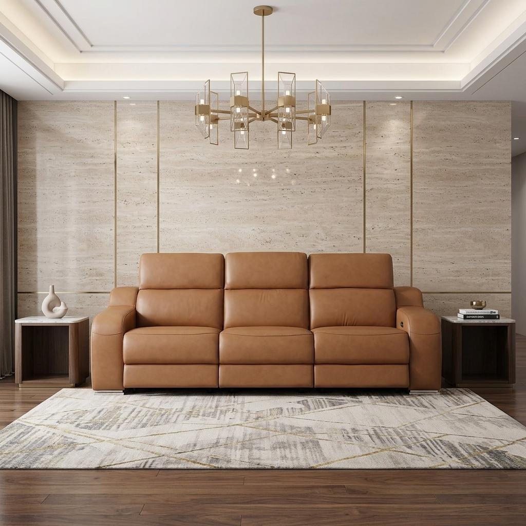 103" Chestnut Italian Leather Reclining USB Sofa