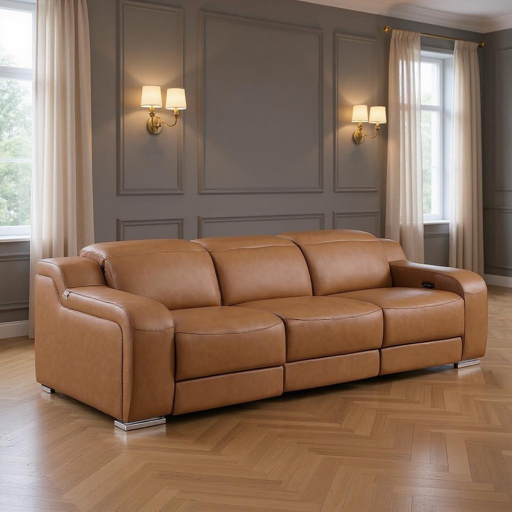 103" Light Gray Italian Leather Reclining USB Sofa