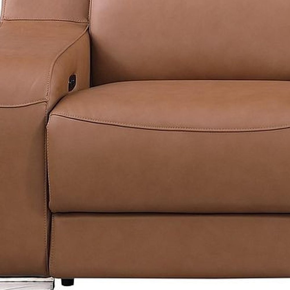 129" Light Gray Italian Leather Reclining USB Sofa