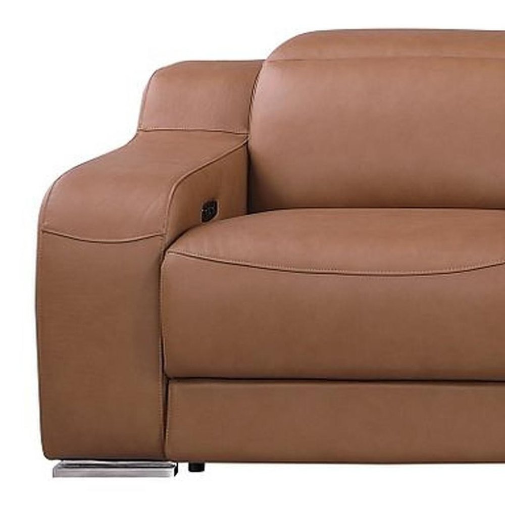 169" Light Gray Italian Leather Reclining USB Sofa