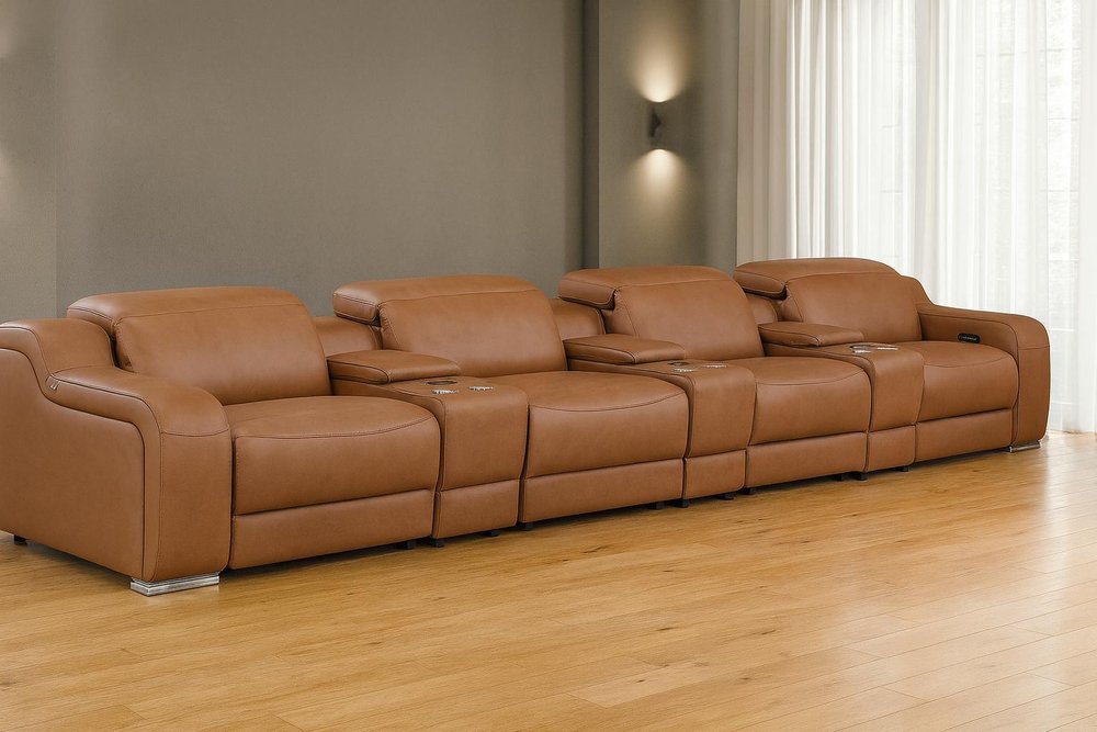 169" Light Gray Italian Leather Reclining USB Sofa