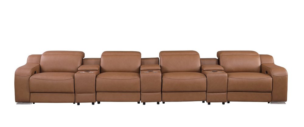 169" Light Gray Italian Leather Reclining USB Sofa