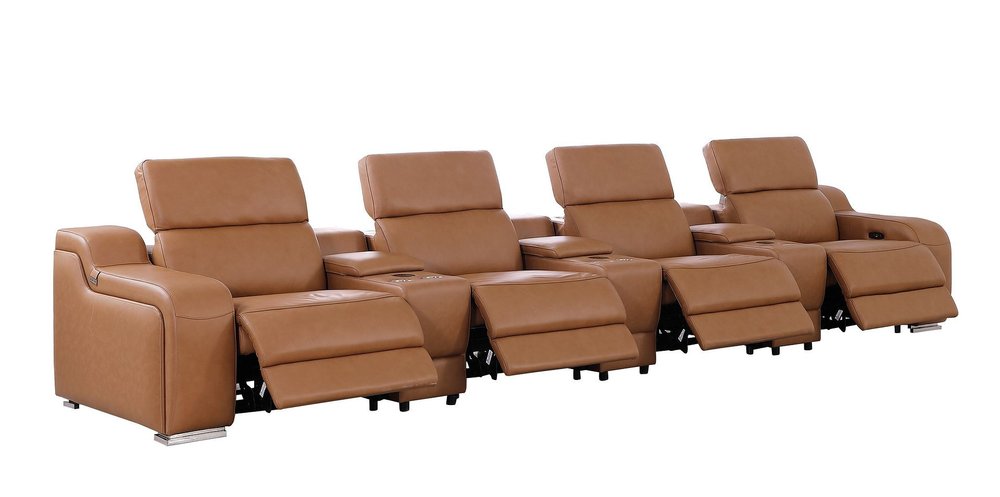 169" Light Gray Italian Leather Reclining USB Sofa
