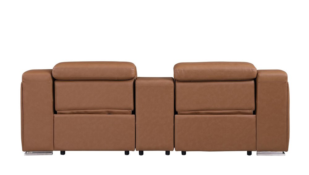 89" Cognac and Silver Italian Leather Power Reclining Loveseat With Storage