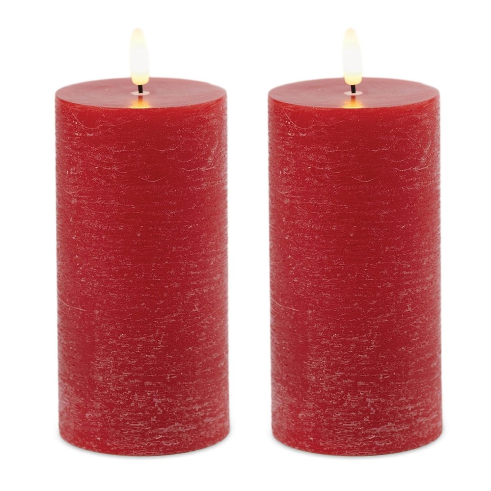 Set of Two Red Unscented Candle Flameless Pillar Candles