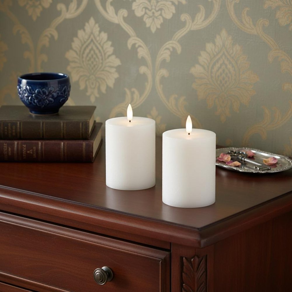 Set of Two White Unscented Candle Flameless Pillar Candles