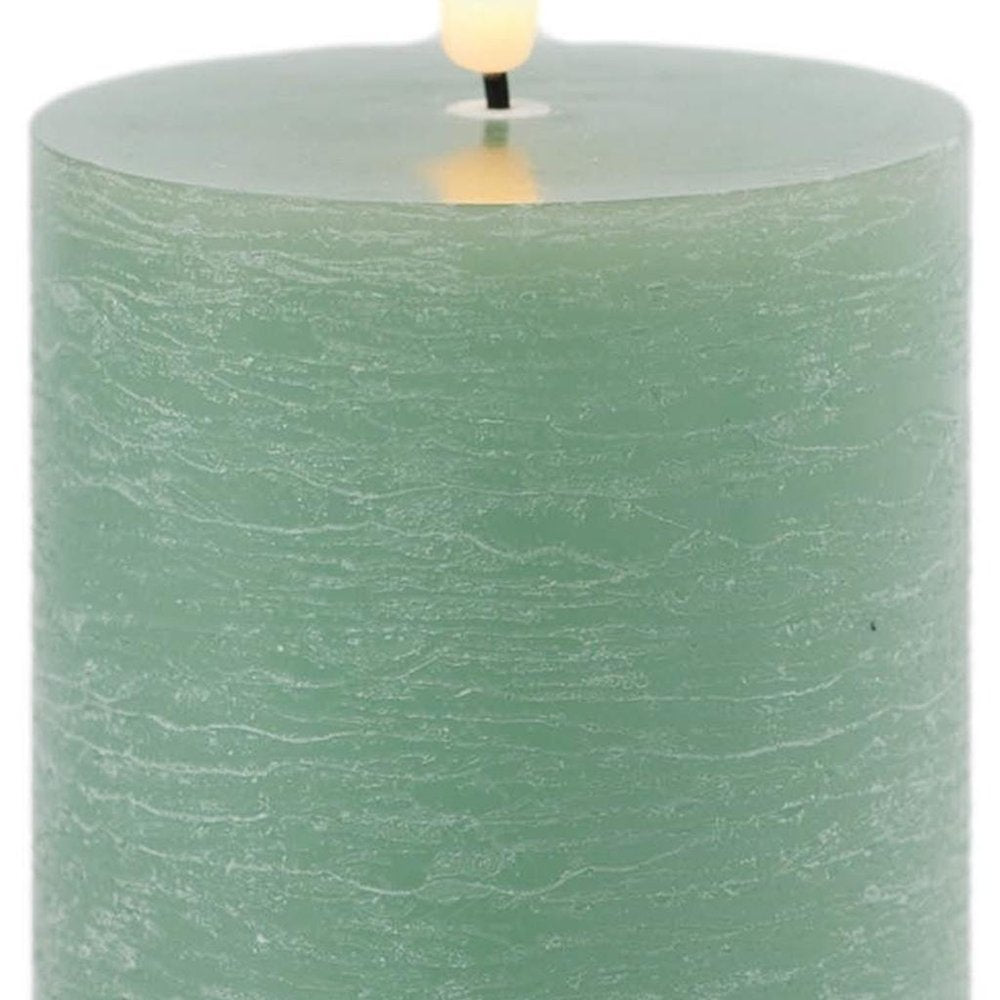 Set of Two Green Unscented Candle Flameless Pillar Candles
