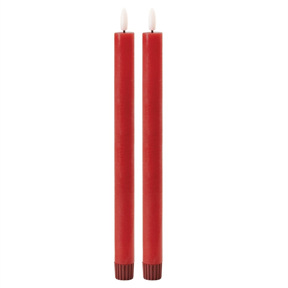 Set of Two Red Unscented Candle Flameless Taper Candles