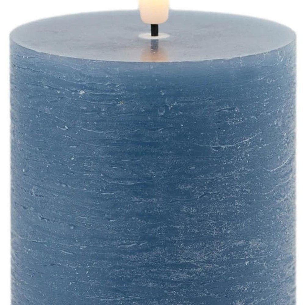 Set of Two Blue Unscented Flameless Candle Pillar Candles